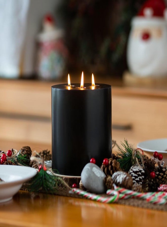 MOZEAL Extra Large 3 Wick Black Pillar Candle, 6" x 6", Unscented, Dripless, Smokeless, and Clean-Burning. Approx. 120 Hours of Burn Time. Perfect for Weddings, Dinners, Halloween and Fall Decor - Image 4